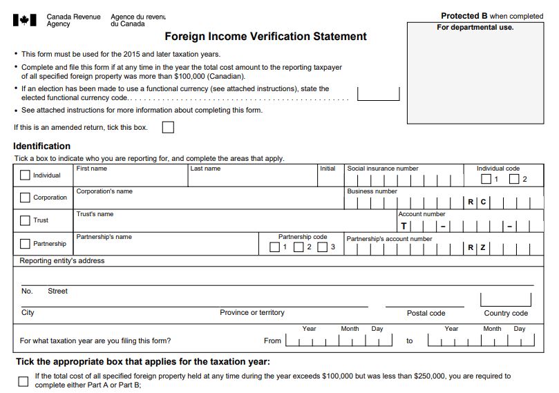 캐나다의 해외자산 및 소득 보고 양식 T1135