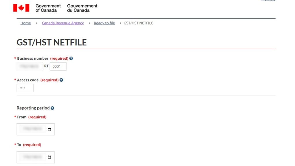 GST/HST NETFILE 셀프로하기